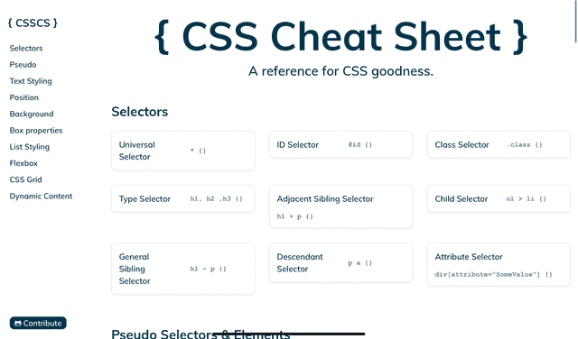 Screenshot of screenshot cheatsheet css