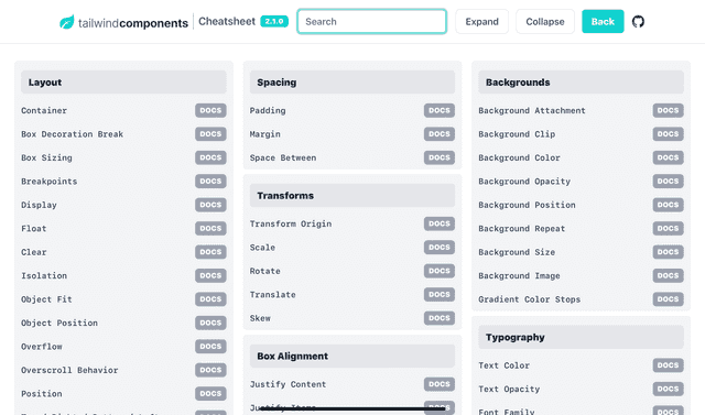 Screenshot of screenshot cheatsheet tailwindcss