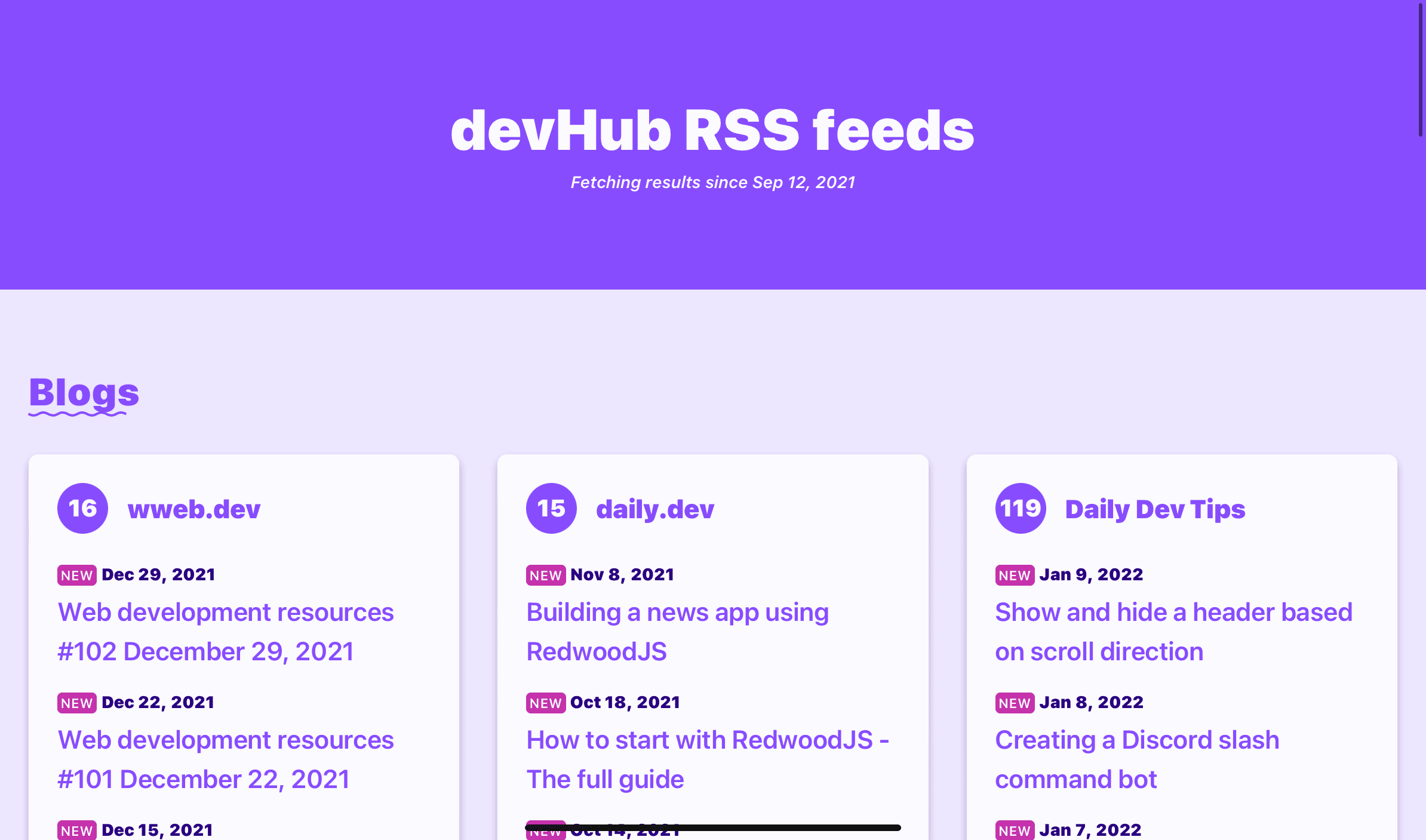 Screenshot of My devhub Rss Feed