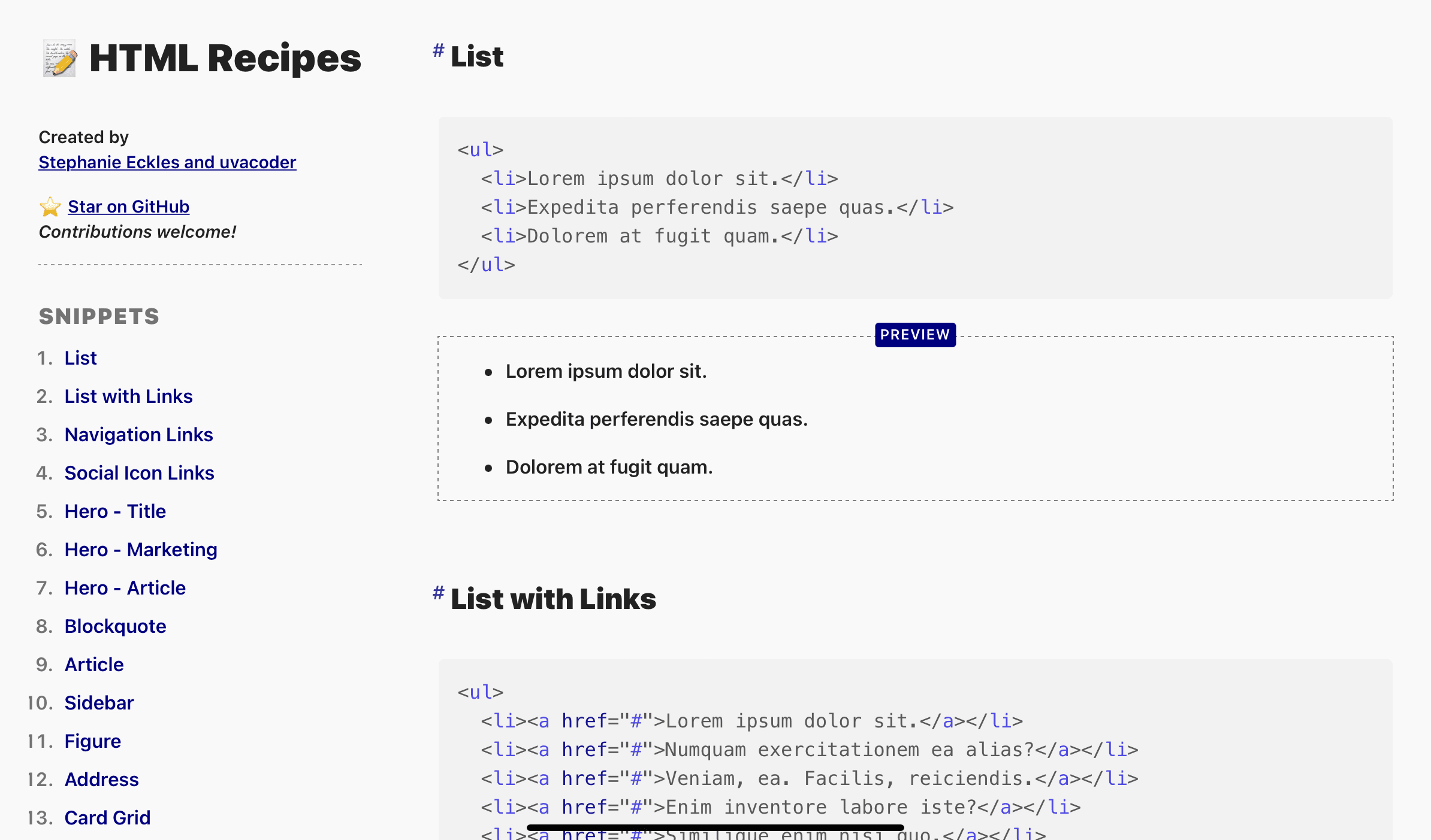 Screenshot of Html Recipes