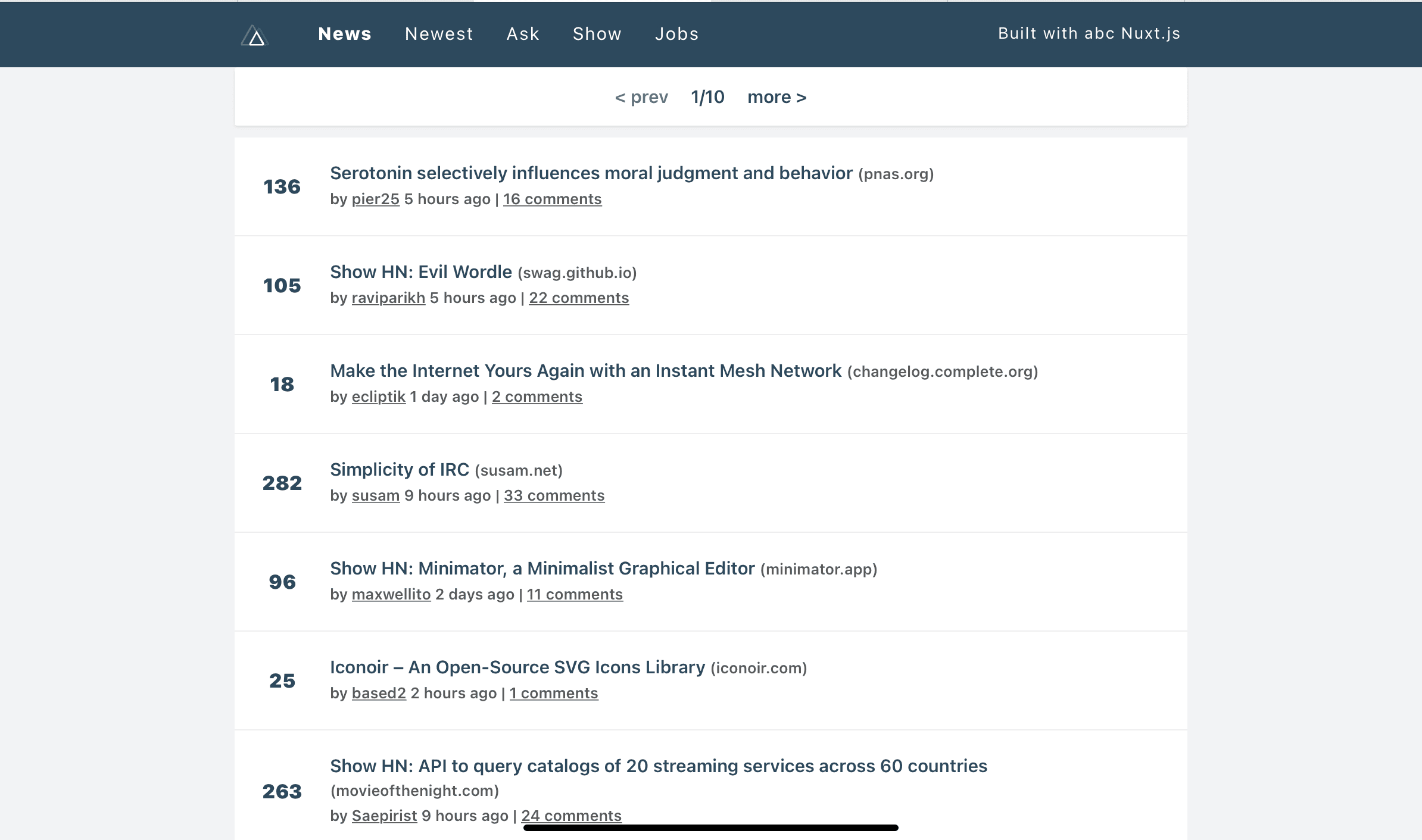 Screenshot of HackerNews Nuxt