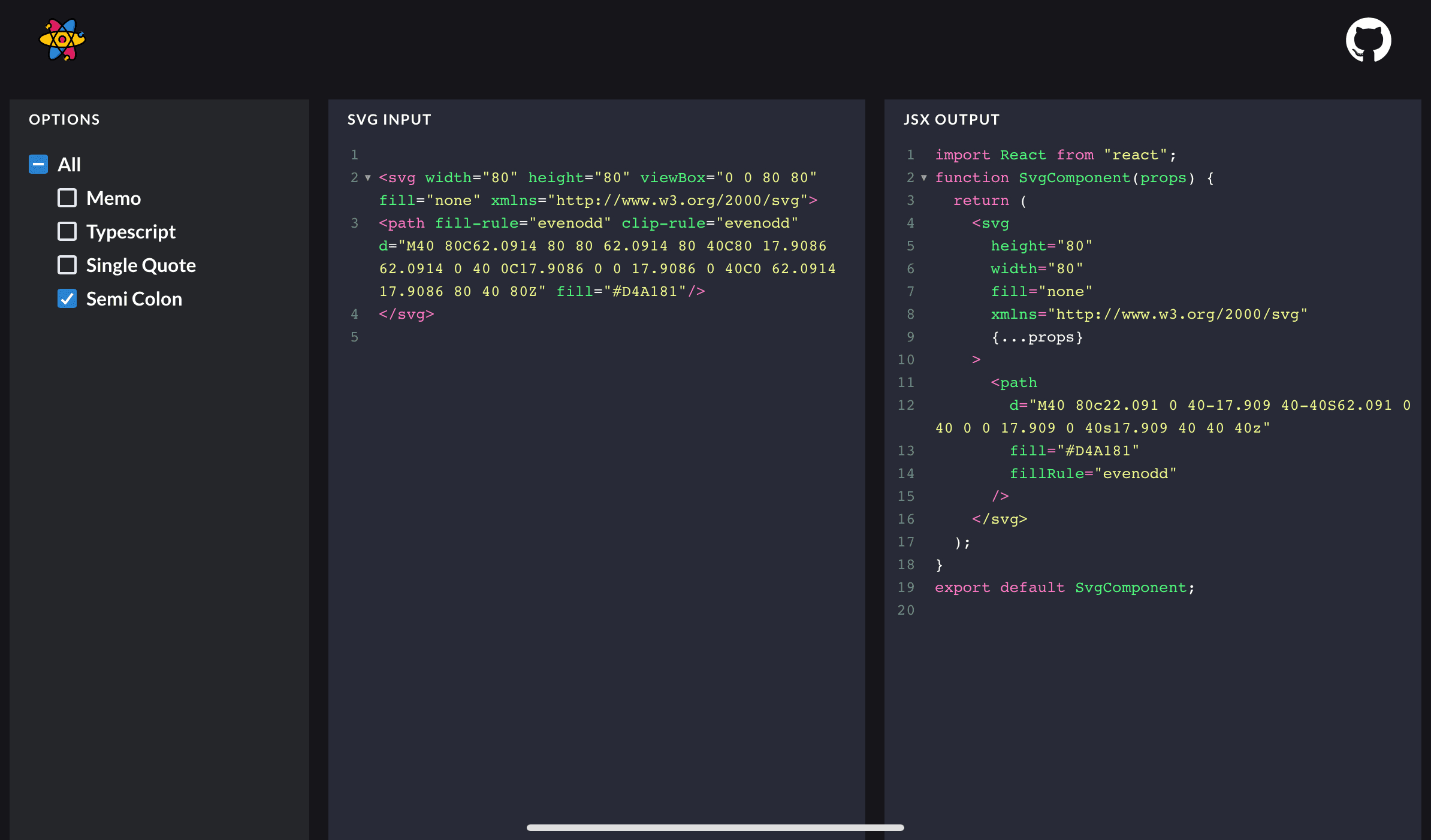 Screenshot of Svg2Jsx