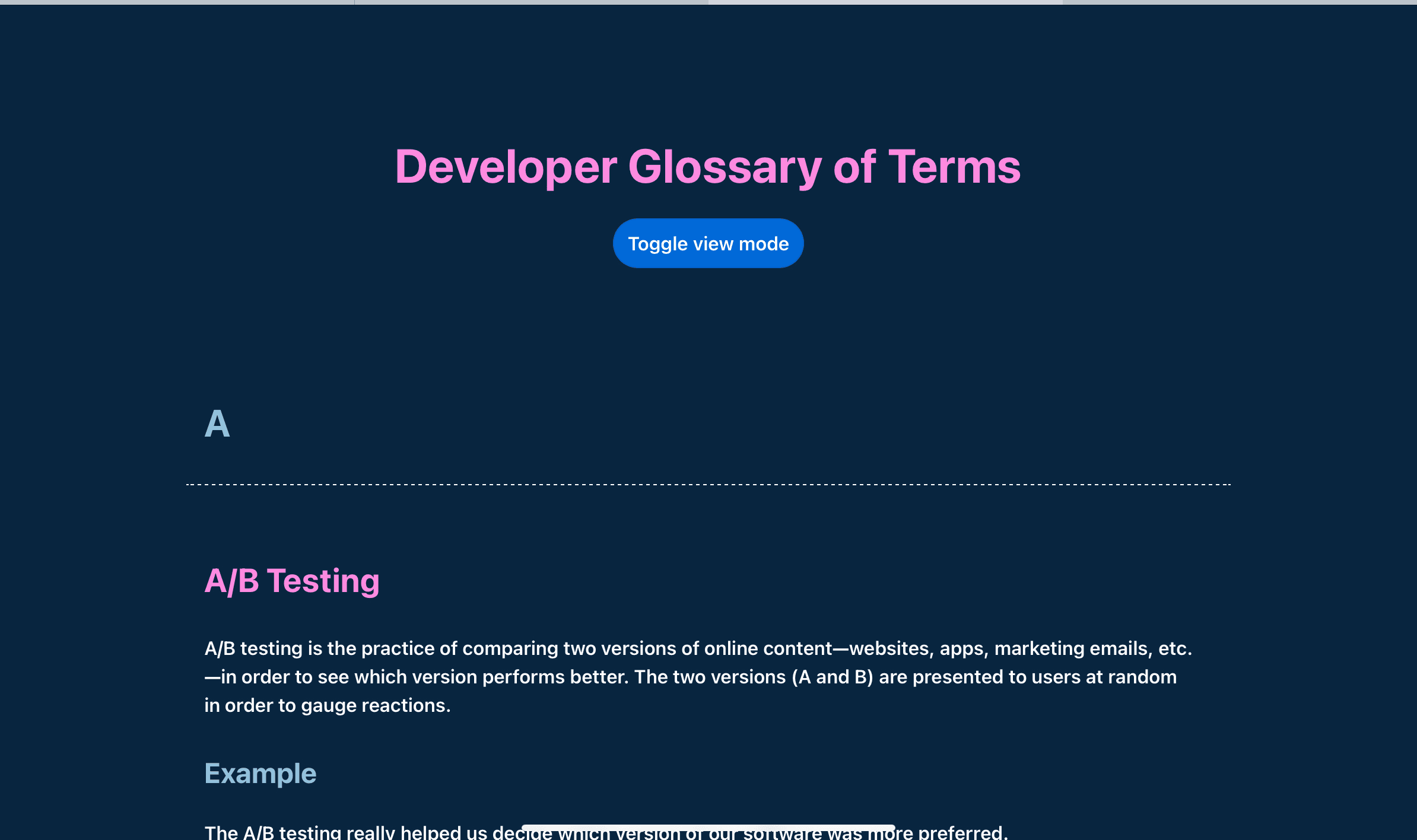 Screenshot of WebDev Glossary