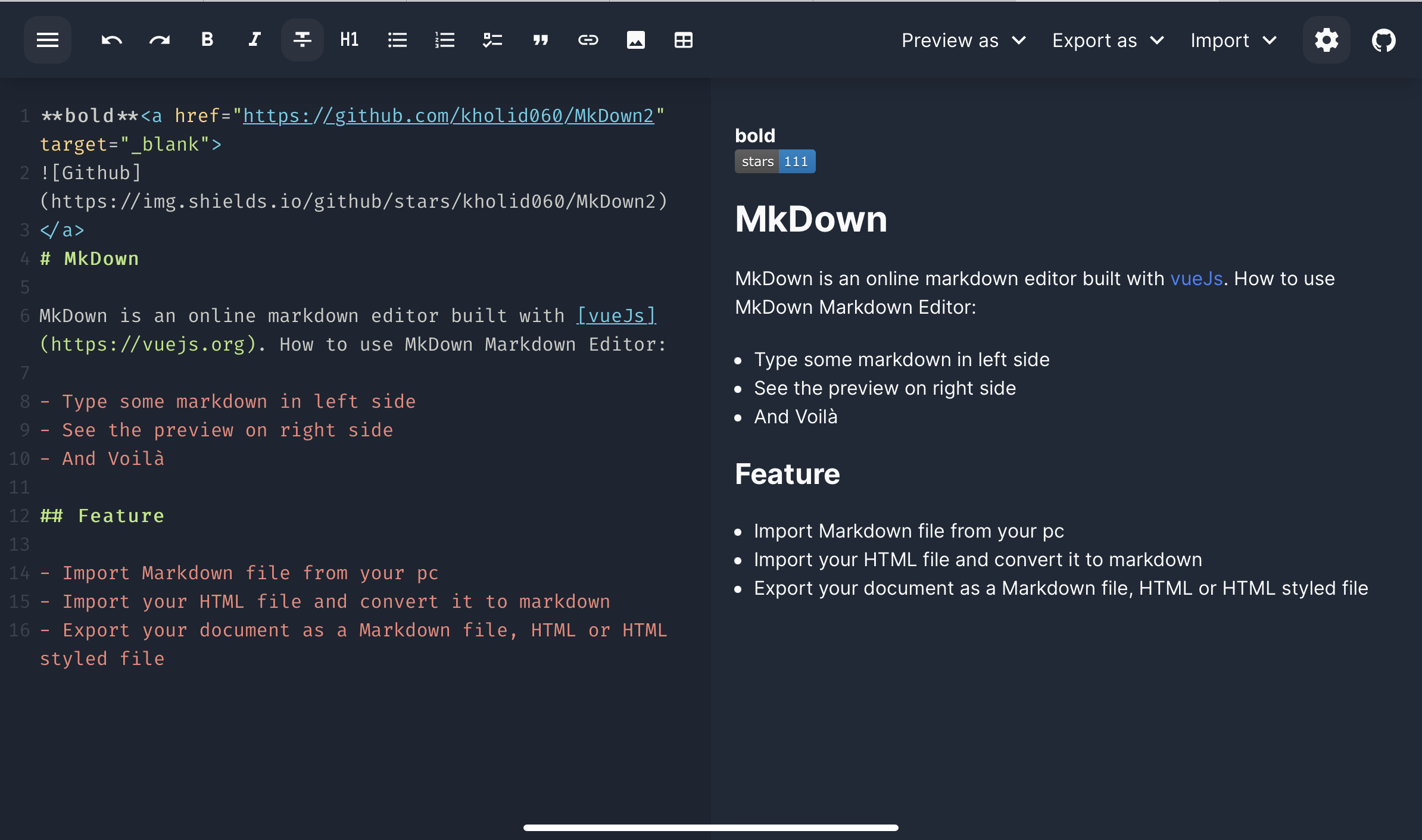 Screenshot of Markdown Editor