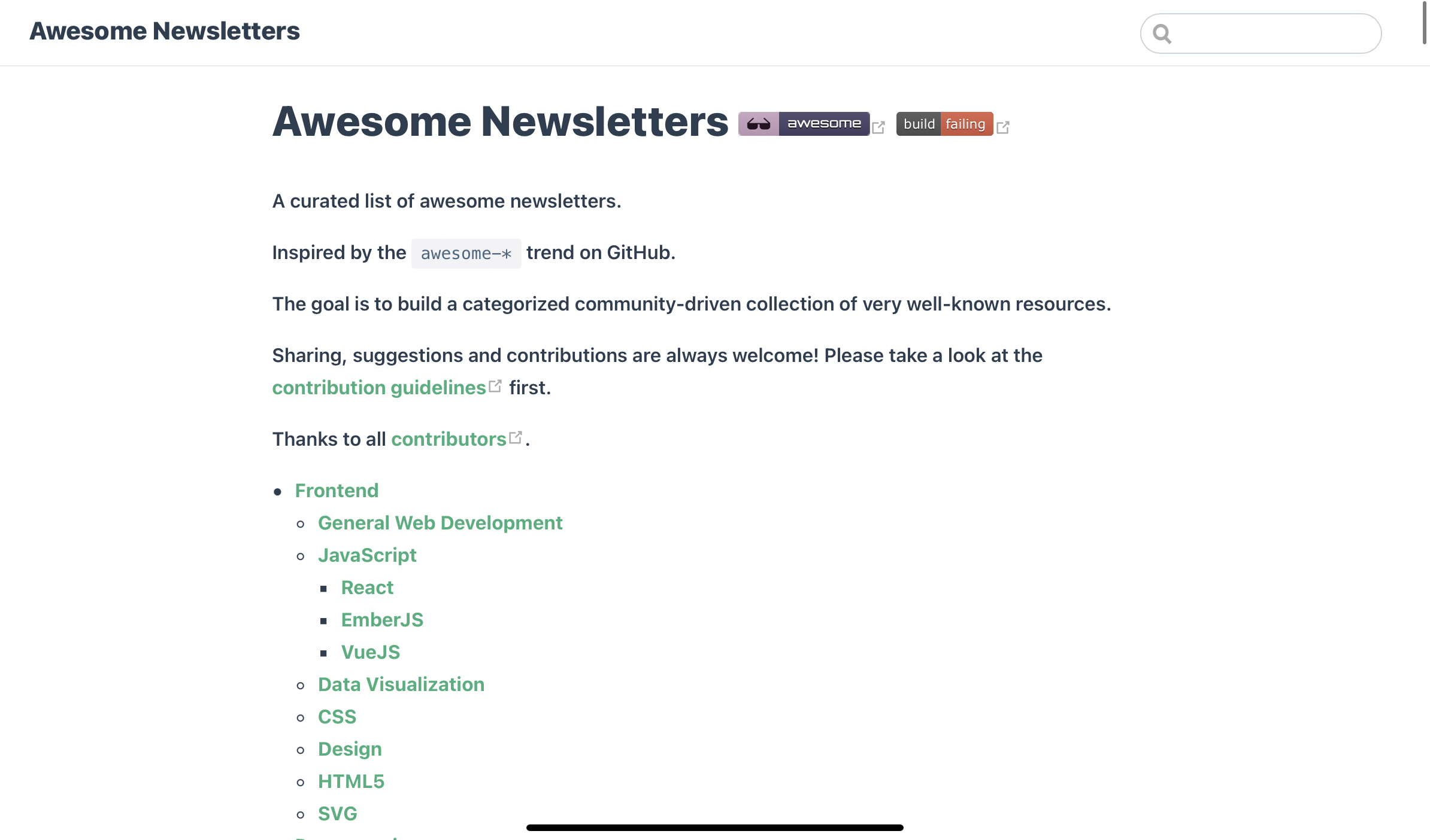 Screenshot of Awesome Newsletters
