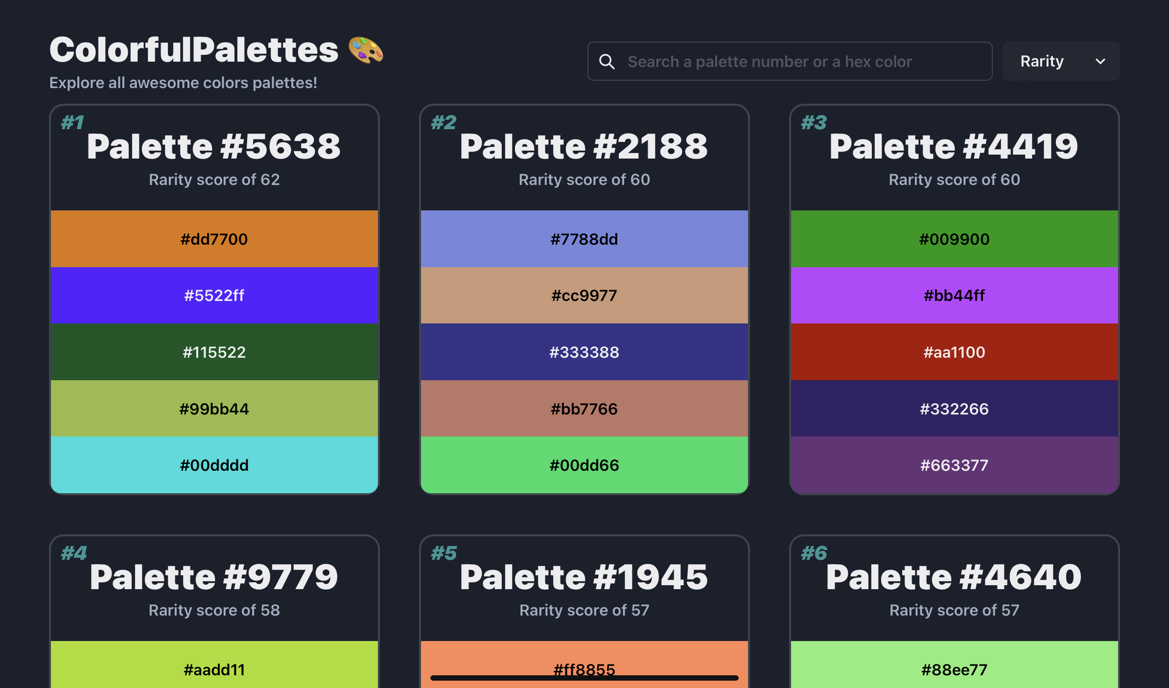 Screenshot of Colorful Palettes