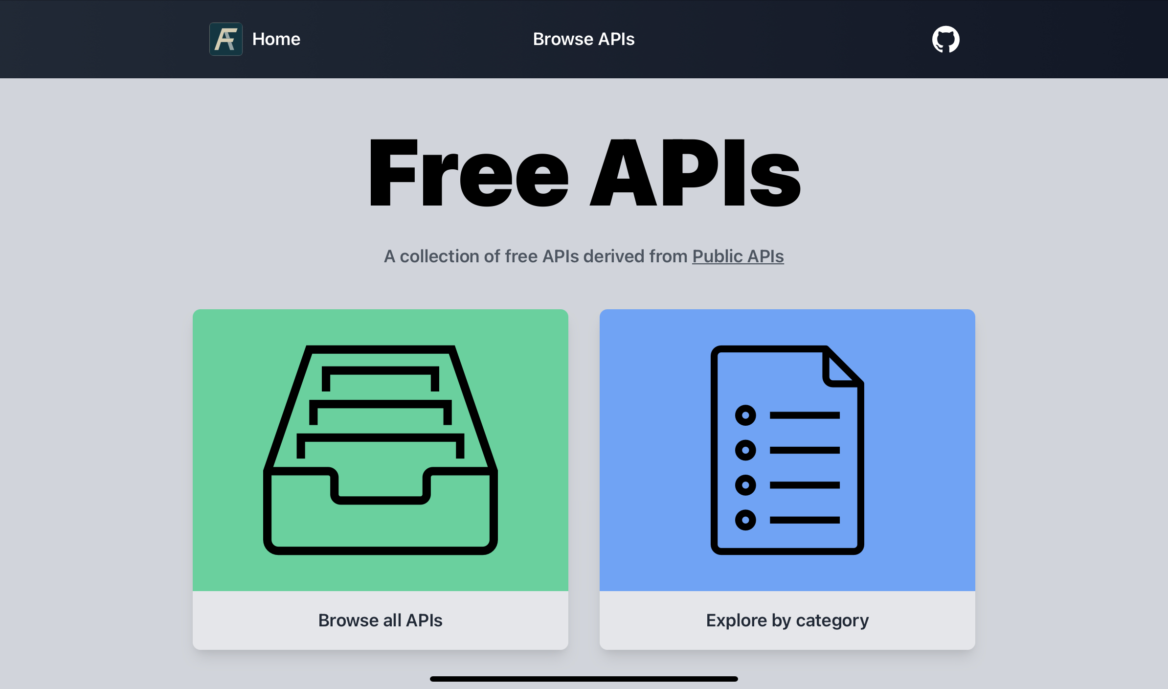 Screenshot of Free API's