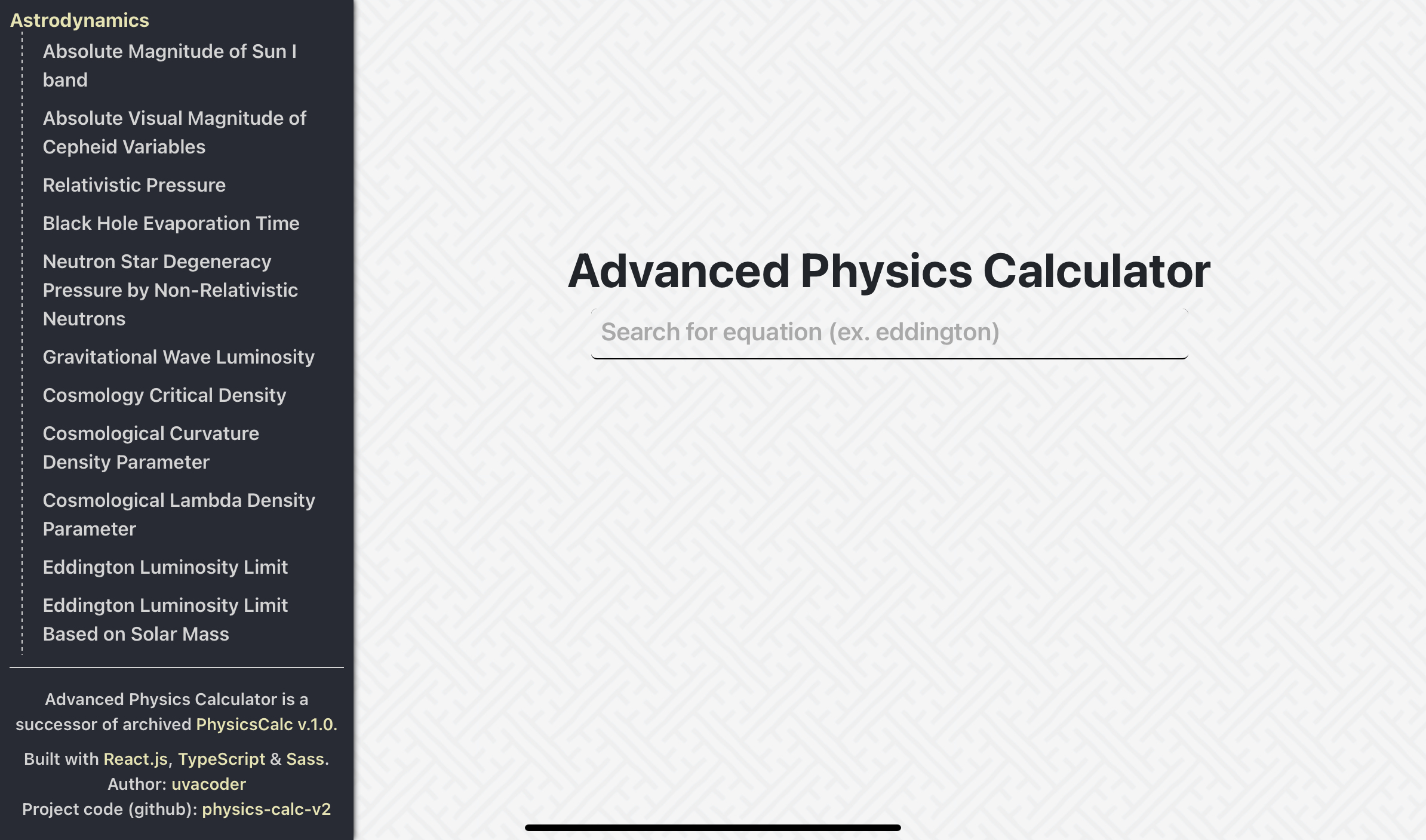Screenshot of Physics Calculator