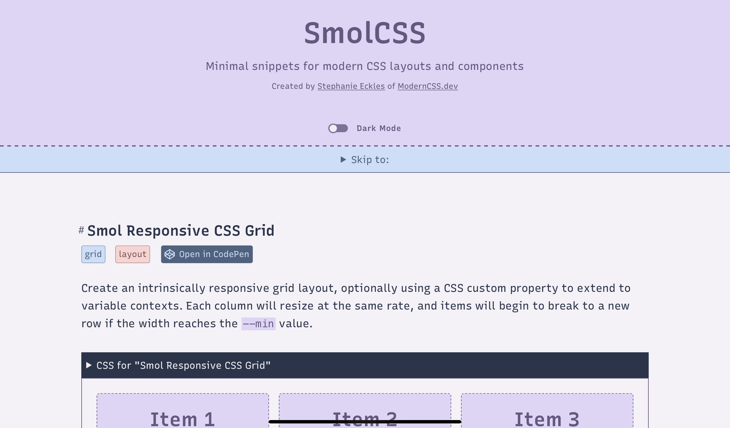 Screenshot of Smolcss