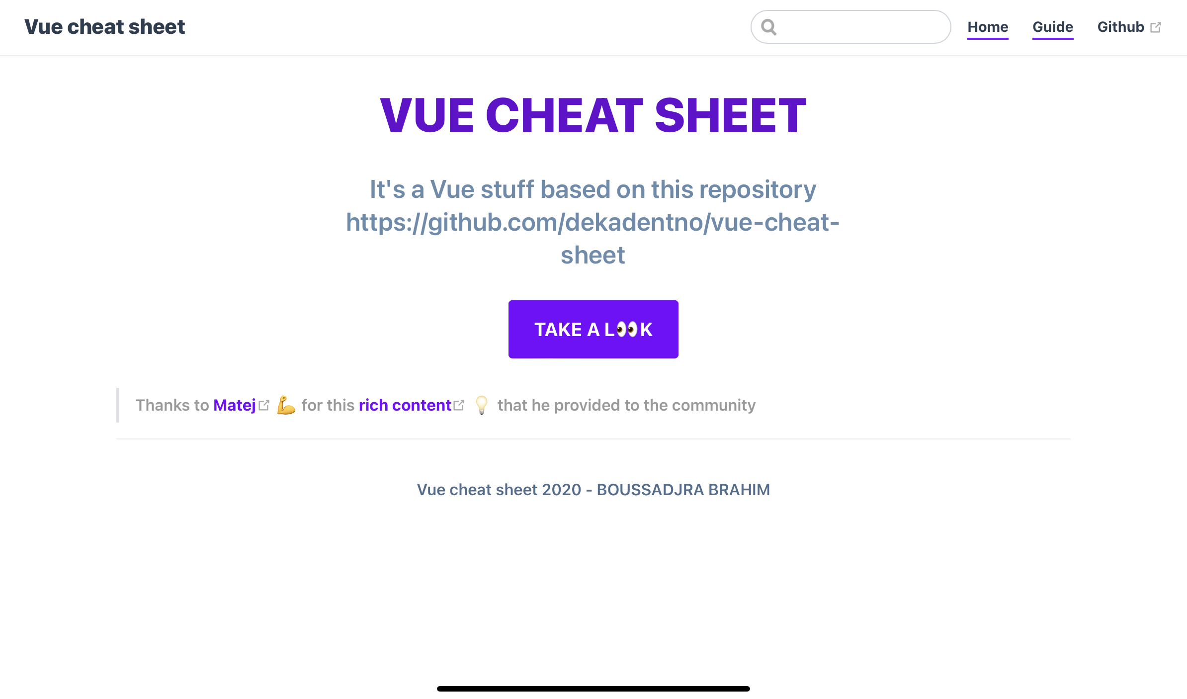 Screenshot of Vue Cheatsheet