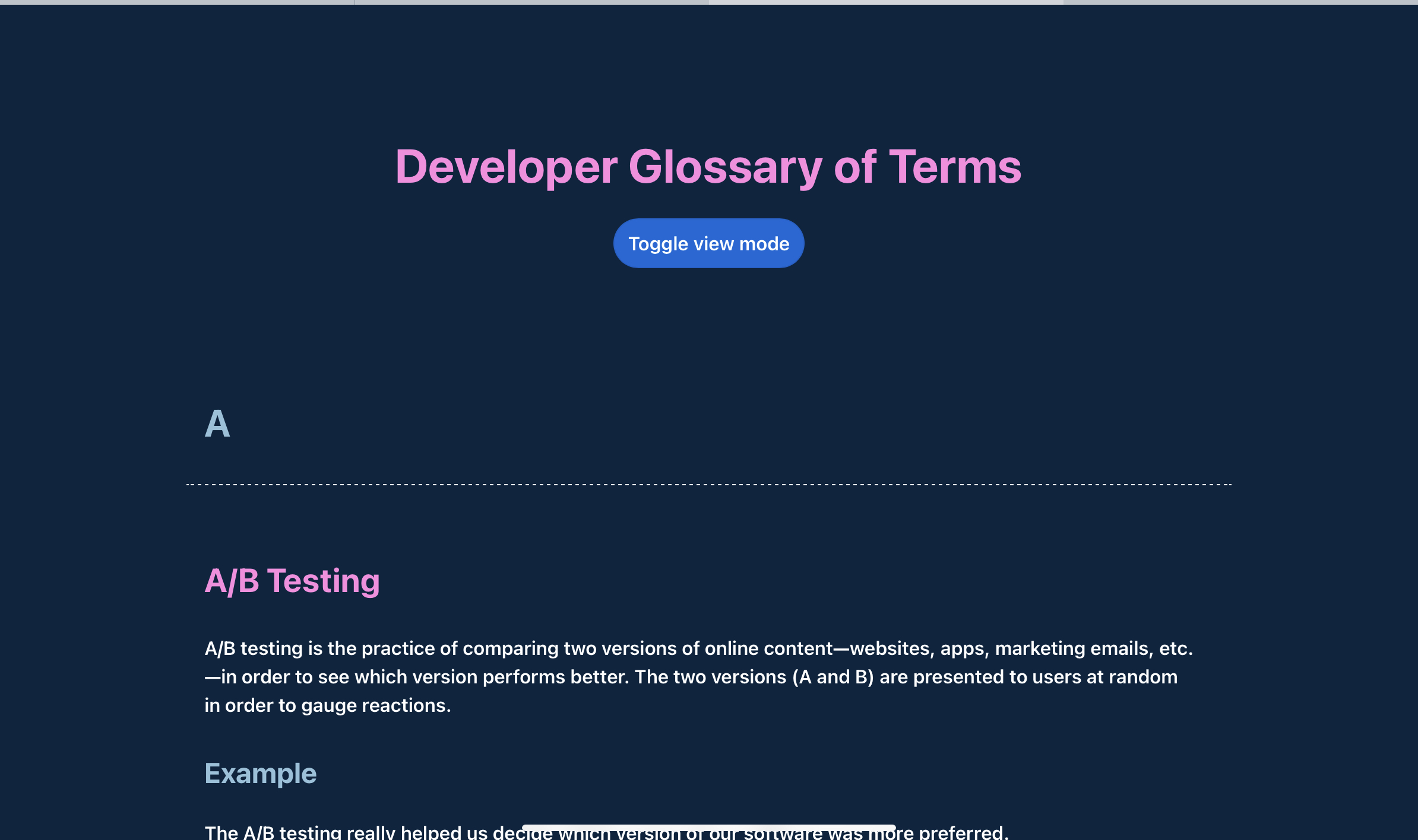 Screenshot of WebDev Glossary